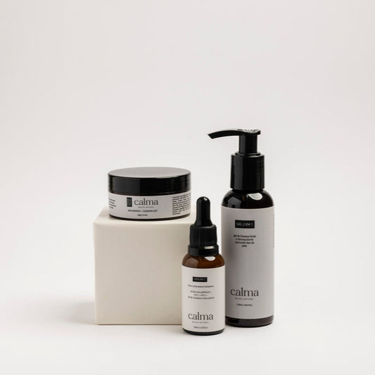 Kit Calma Beleza Natural com Gel de Limpeza 2 em 1, Néctar Essencial e Bálsamo Curinga